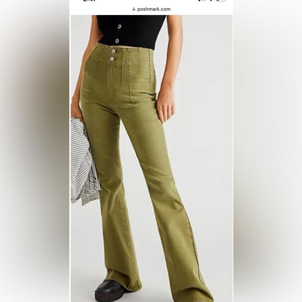 NEW free people flare jeans army green